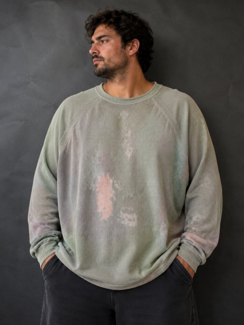 L.L. Bean XL mens Crew Neck Distressed Cotton sweater Sage green Grunge Style